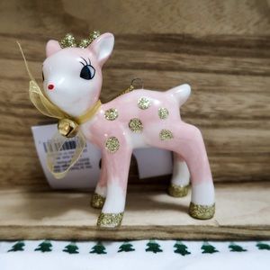 Retro Pink Deer Christmas Tree Ornament